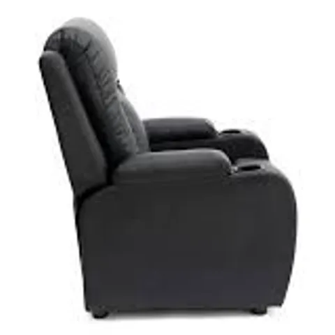 BOXED DESIGNER BLACK LEATHER PUSHBACK RECLINING EASY CHAIR (1 BOX)