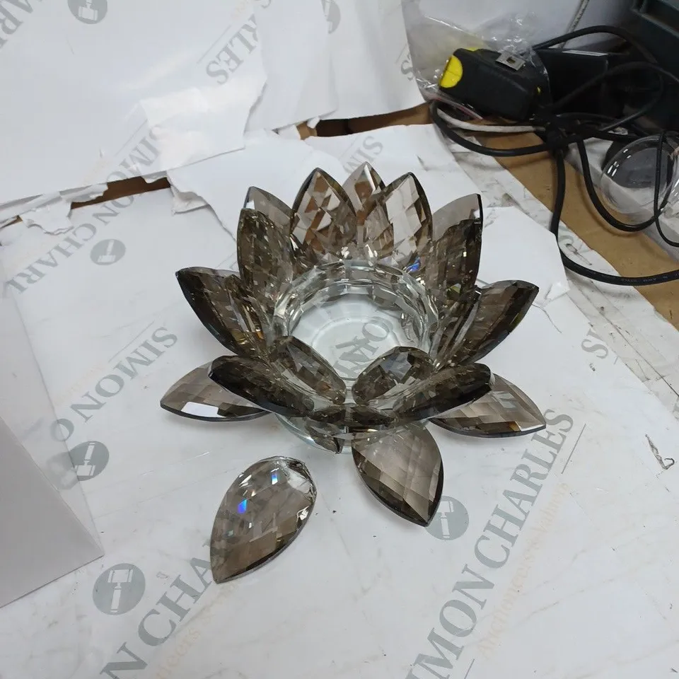 BOXED JULIAN MCDONALD LOTUS CANDLE HOLDER - SMOKED GLASS