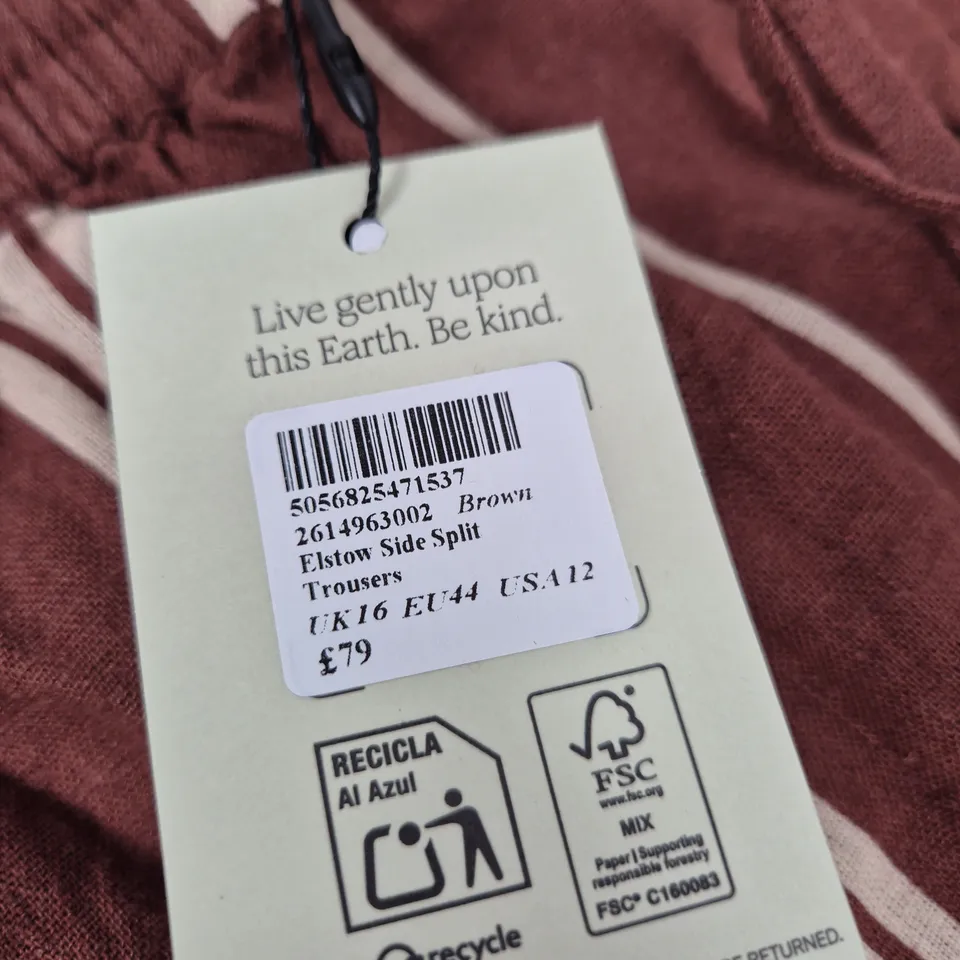 NOBODY'S CHILD ELSTOW SIDE SPLIT TROUSERS – UK16 (EU44 US12) BROWN STRIPED