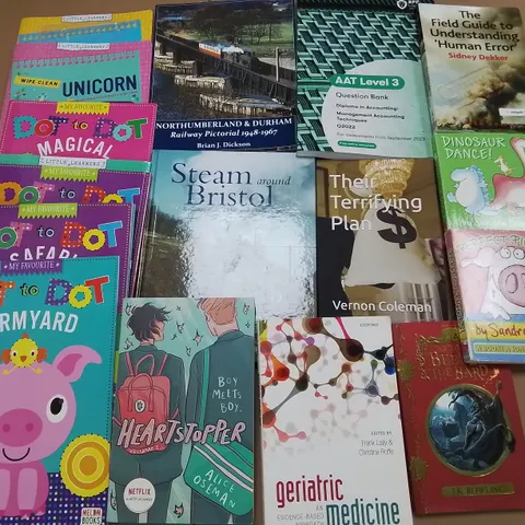 LARGE QUANTITY OF ASSORTED BOOKS TO INCLUDE GERIATRIC MEDICINE, THE TALES OF BEETLE THE BARD AND VARIOUS CHILDREN'S BOOKS