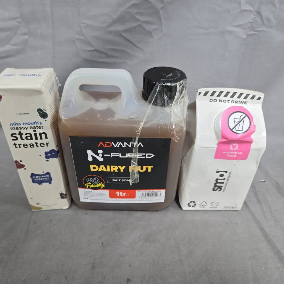 APPROXIMATELY 10 ASSORTED HOUSEHOLD ITEMS TO INCLUDE WASHING UP LIQUID, DAIRY NUT AND STAIN TREATER