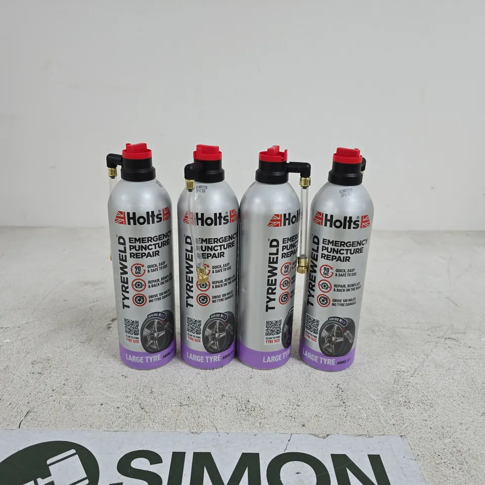 SET OF 4 HOLTS EMERGENCY PUNCTURE REPAIR LARGE TYRE ABOVE 17" TYREWELD 500ML