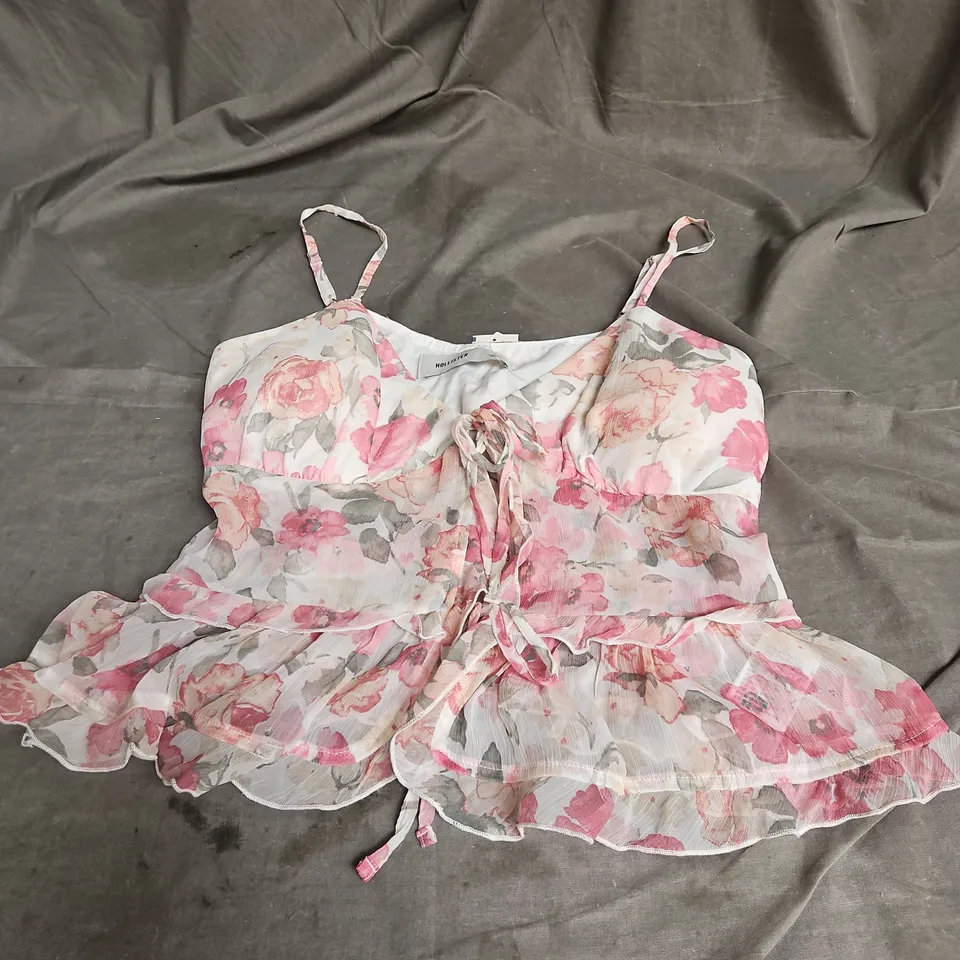 HOLLISTER RUFFLE CAMI TOP IN PINK FLORAL SIZE M