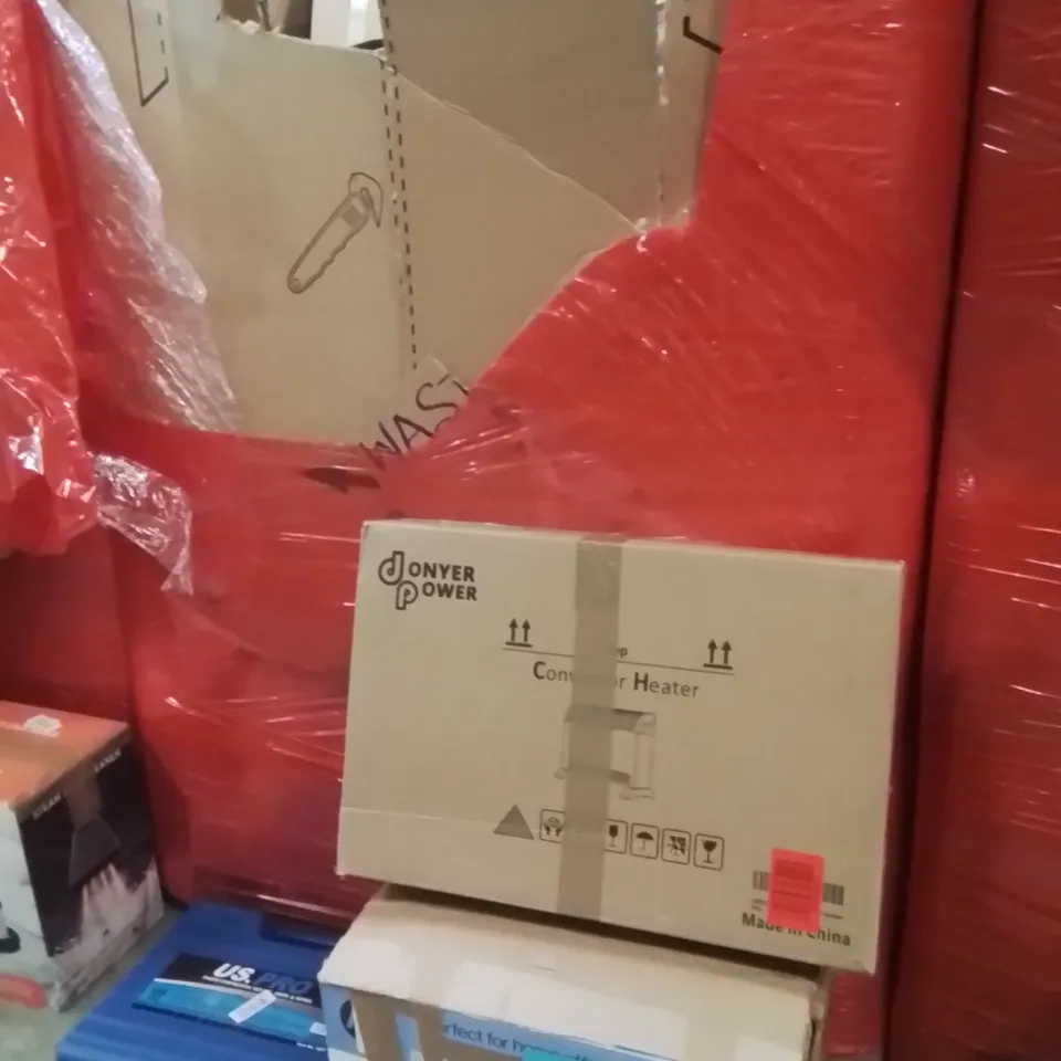 PALLET OF ASSORTED HOUSEHOLD GOODS AND PRODUCTS TO INCLUDE;HP PRINTER,CONVECTOR HEATER,ENGINE COMPRESSION TEST KIT