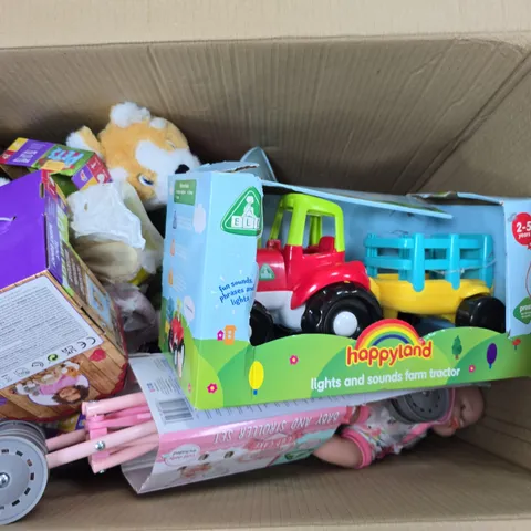 APPROXIMATELY 10 ASSORTED TOYS & GAMES PRODUCTS TO INCLUDE ELC LIGHTS AND SOUNDS TRACTOR, BABY AND STROLLER SET, PRETTY LITTLE KITTY, ETC - COLLECTION ONLY