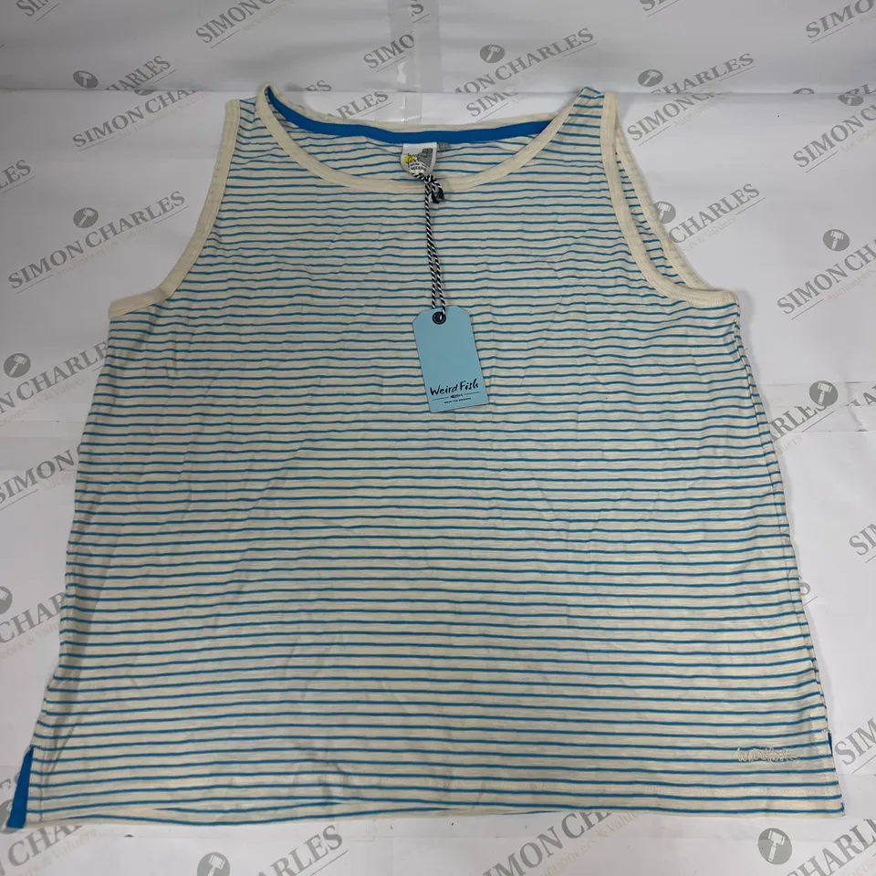 WEIRD FISH NELLY ORGANIC MICRO STRIPE VEST IN WHITE SIZE 22