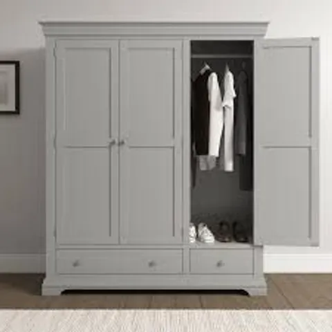 BOXED ADALEYA 3 DOOR 2 DRAWER WARDROBE - PEBBLE GREY (2 BOXES)