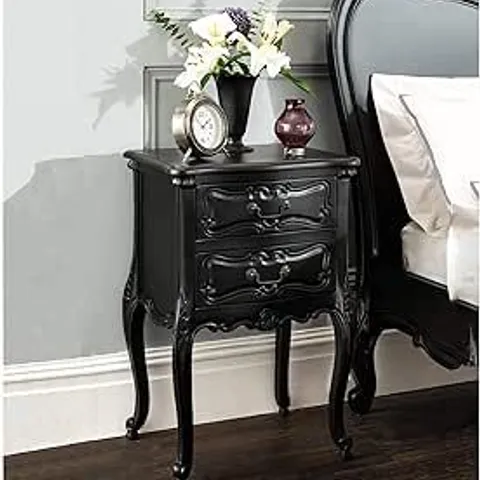 PACKAGED HOMESDIRECT365 LA ROCHELLE BLACK ANTIQUE FRENCH STYLE BEDSIDE TABLE 