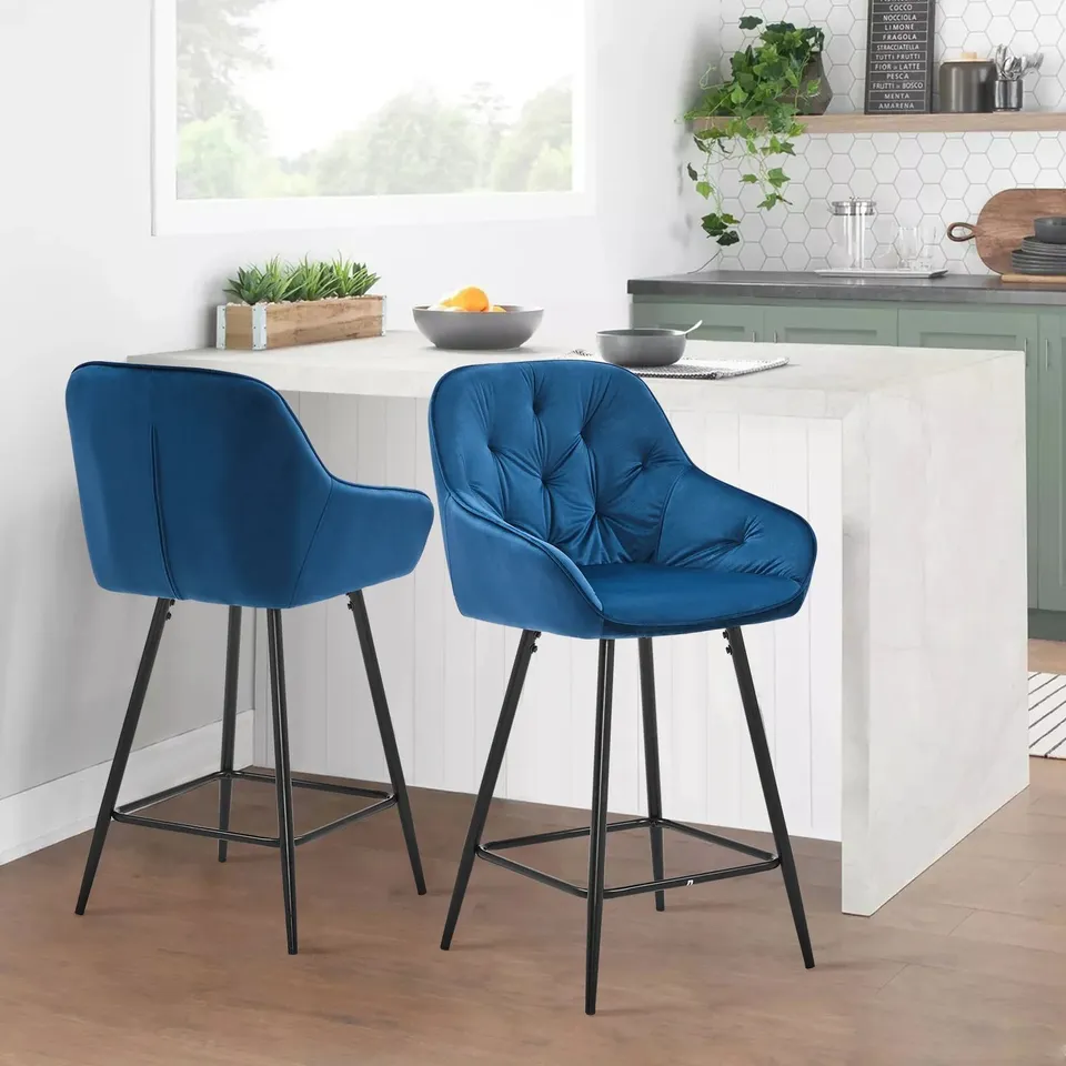 BOXED SET OF 2 BLACK VELVET BARSTOOLS