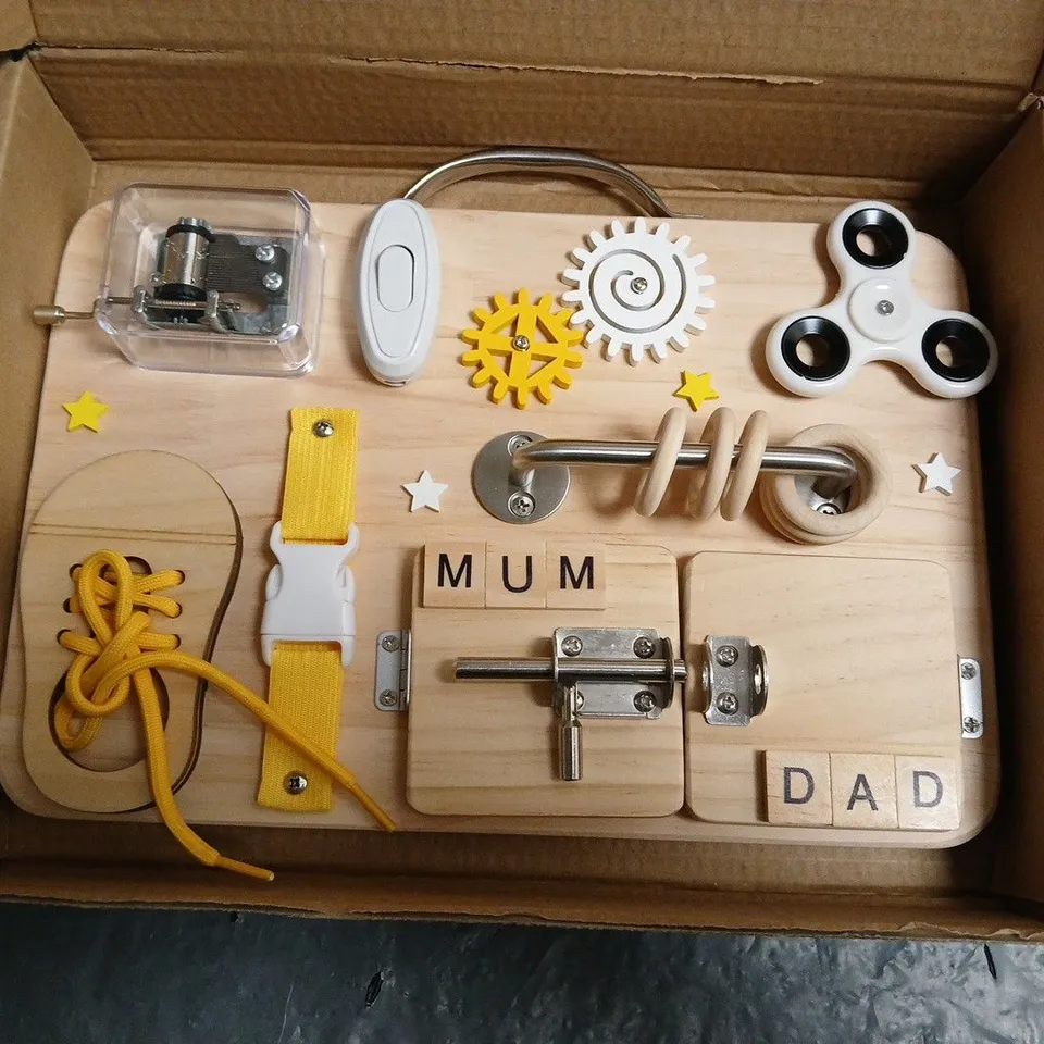 BOXED WOODEN BUSY BOARD