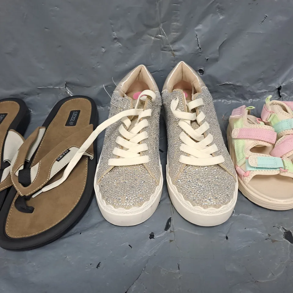 BOX OF APPROXIMATELY 20 PAIRS OF SHOES AND FOOTWEAR ITEMS IN VARIOUS COLOURS, STYLES, AND SIZES, ETC - COLLECTION ONLY