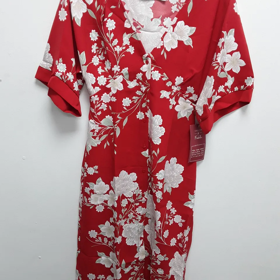 TRUTH & FABLE ORIENTAL KIMONO DRESS IN RED - XS