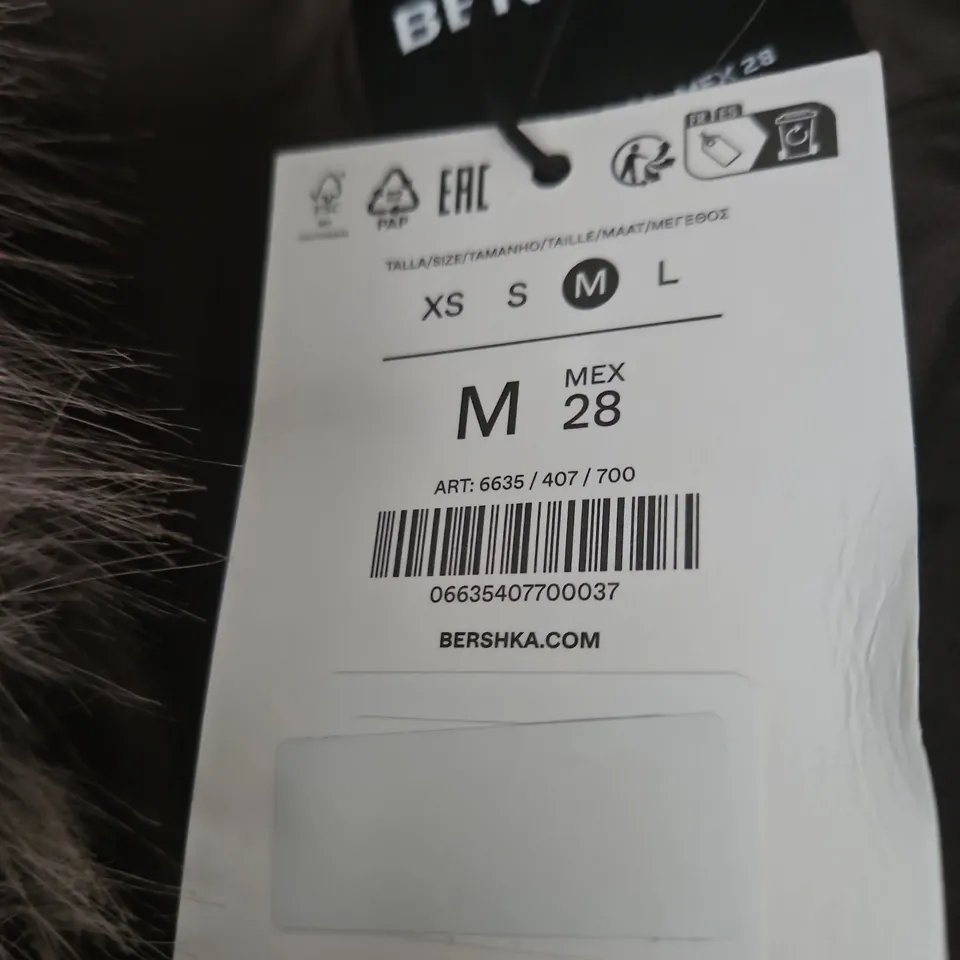 BERSHKA FAUX FUR COAT – BROWN/GRAY, UK SIZE M