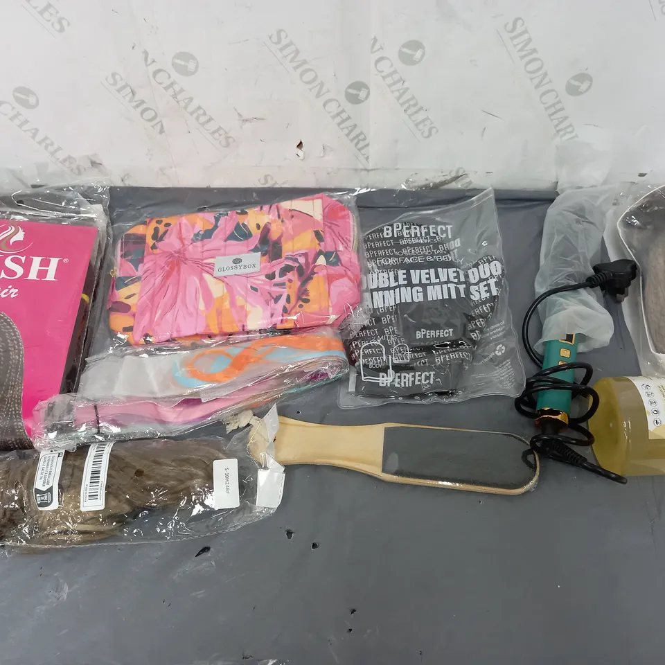 BOX OF APPROXIMATELY 12 ASSORTED COSMETIC ITEMS TO INCLUDE - STRAIGHTENERS - LUSH HAIR - CASTILE SOAP ETC. 