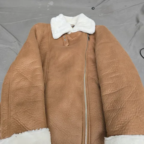 BROWN SHEARLING JACKET WITH WHITE SHERPA LINING – ZIP-FRONT SIZE 12