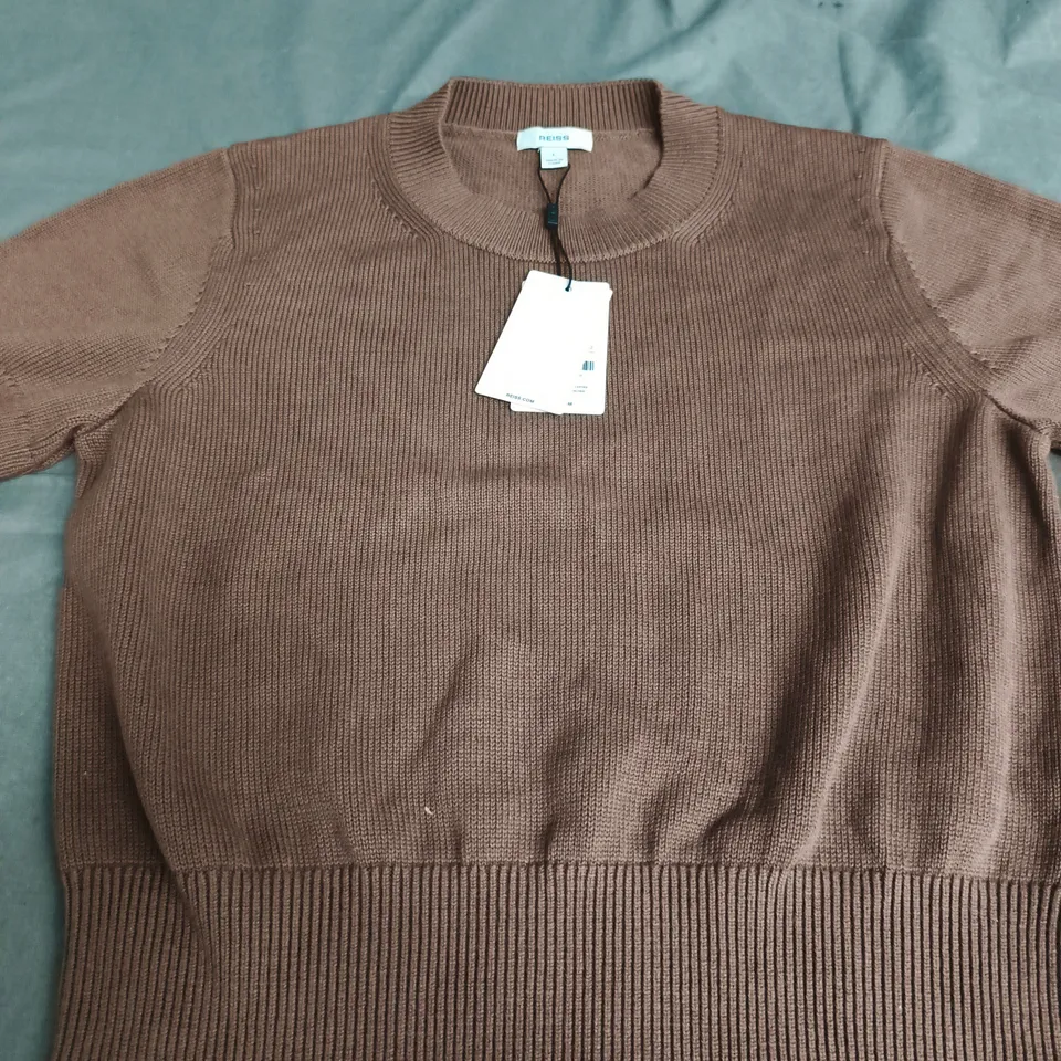 REISS ANITA KNIT CREW NECK TOP – MOCHA BROWN, UK SIZE L