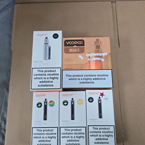 BOX OF APPROXIMATELY 30 ASSORTED E-CIGARETTES AND ACCOMPANIMENTS TO INCLUDE: VARIOUS ASPIRE PRODUCTS 