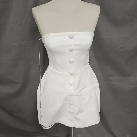 CLUB LONDON ANNISTON BANDEAU TAILORED BUTTONED MINI DRESS IN WHITE SIZE 8