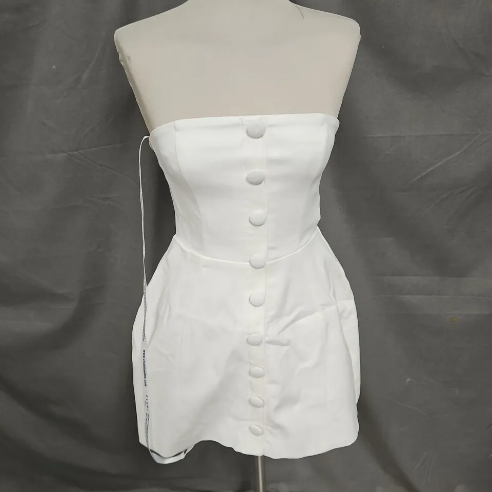 CLUB LONDON ANNISTON BANDEAU TAILORED BUTTONED MINI DRESS IN WHITE SIZE 8