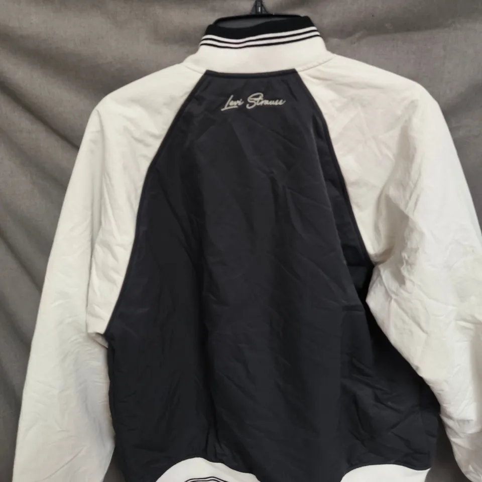 LEVI'S REVERSIBLE BOMBER JACKET – BLACK & IVORY, EAGLE EMBROIDERY, SIZE M