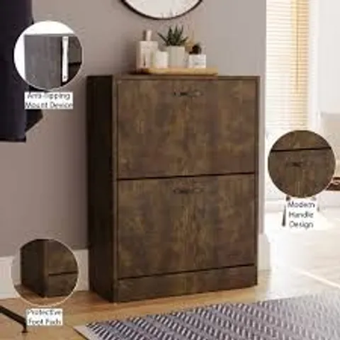 BOXED LASSIC VIDA DESIGN 2 DRAWER SHOE CABINET - DARK WOOD (1 BOX)