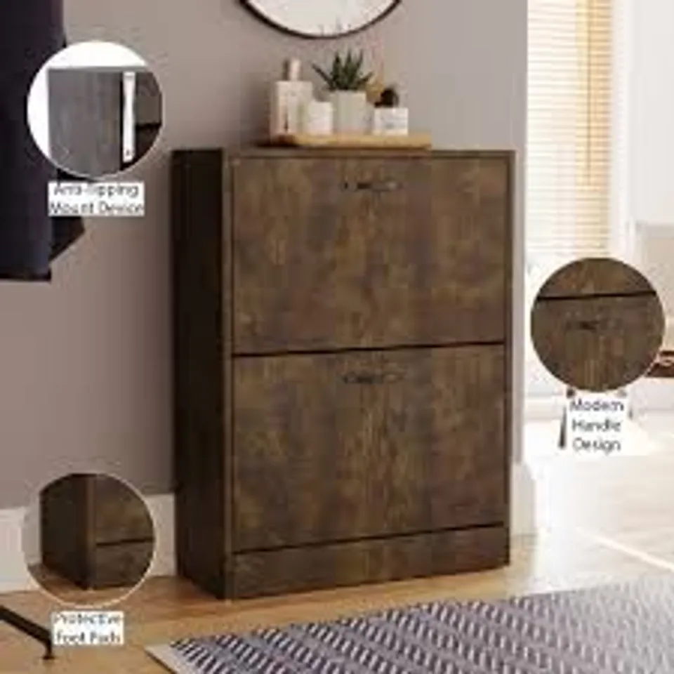 BOXED LASSIC VIDA DESIGN 2 DRAWER SHOE CABINET - DARK WOOD (1 BOX)