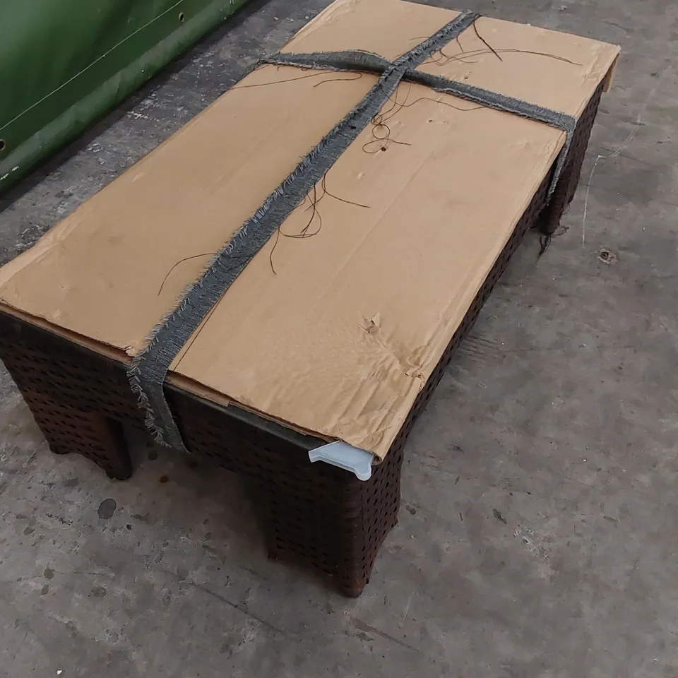 DESIGNER SMALL CHOCOLATE MIX RATTAN COFFEE TABLE WITH GLASS TOP