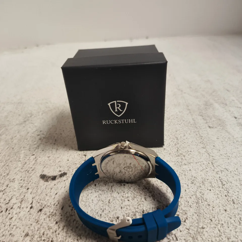 RUCKSTUHL WRISTWATCH – BLUE SILICONE STRAP, STAINLESS STEEL CASE