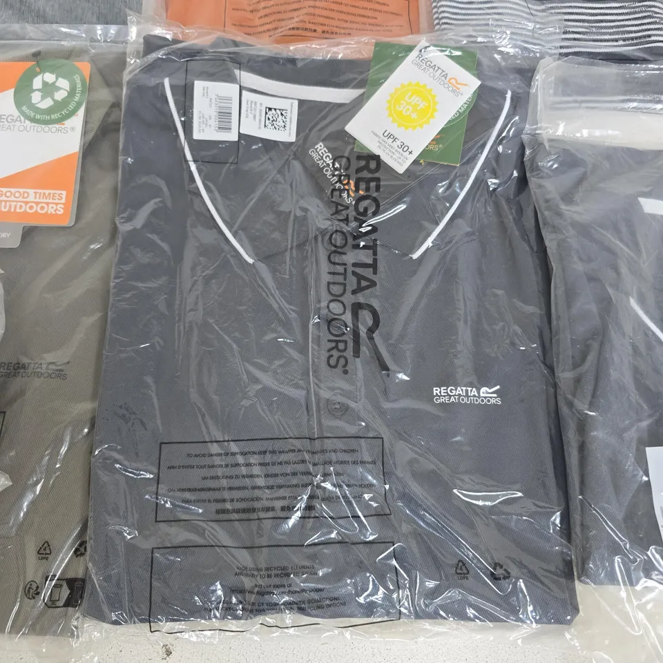 LOT OF 10 ASSORTED BRAND NEW REGATTA POLO T-SHIRTS IN VARIOUS STYLES, COLOURS AND SIZES