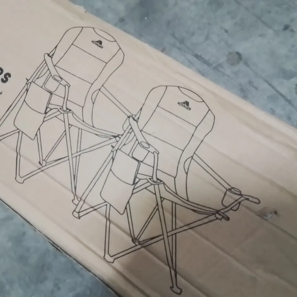 BOXED VOYAGER SET OF 2 PADDED CAMPING CHAIRS BLACK AND GREY