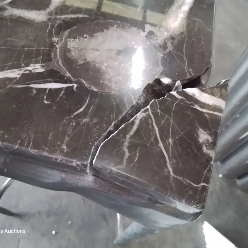 DESIGNER BLACK MARBLE CONSOLE TABLE ON METAL SUPPORTS