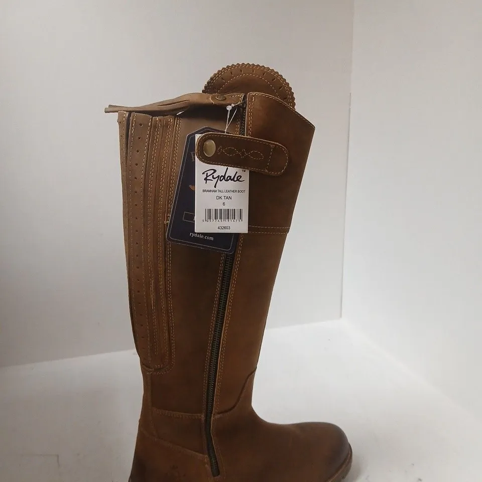 RYDALE BRAMHAM TALL LEATHER BOOTS – DARK TAN, UK 6