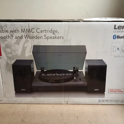 LENCO LS-300BK (V2) TURNTABLE WITH BLUETOOTH & WOODEN SPEAKERS - PARTS MISSING