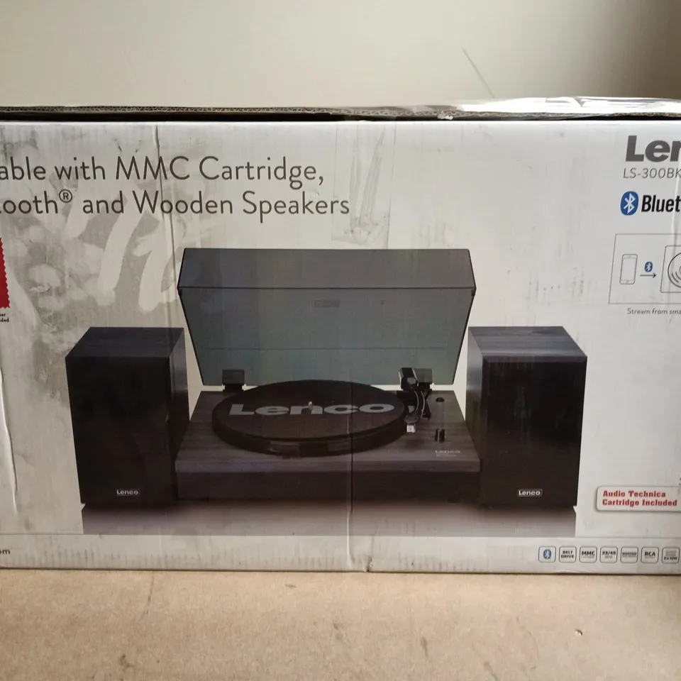 LENCO LS-300BK (V2) TURNTABLE WITH BLUETOOTH & WOODEN SPEAKERS - PARTS MISSING