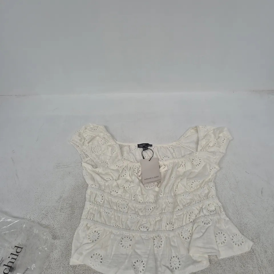 NOBODY'S CHILD WHITE EYELET TOP, UK 10 (EU 38, USA 6)