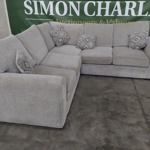 DESIGNER CORNER GROUP LIGHT GREY FABRIC WITH SCATTER CUSHIONS