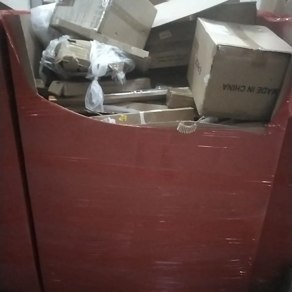 PALLET OF ASSORTED HOUSEHOLD GOODS AND PRODUCTS TO INCLUDE; AIR COOLERS, LAMP SHADE, BOXED FURNITURE ETC