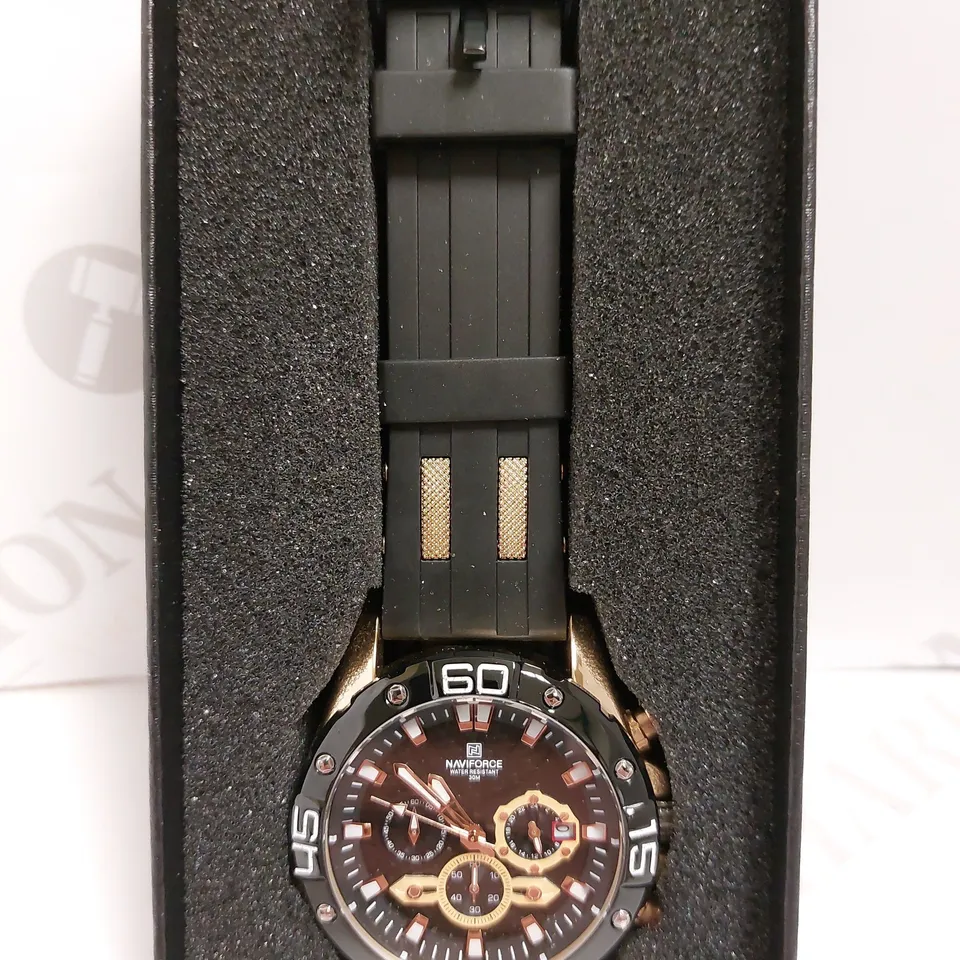 BOXED NAVIFORCE BLACK/ROSE GOLD EFFECT RUBBER STRAP WATCH