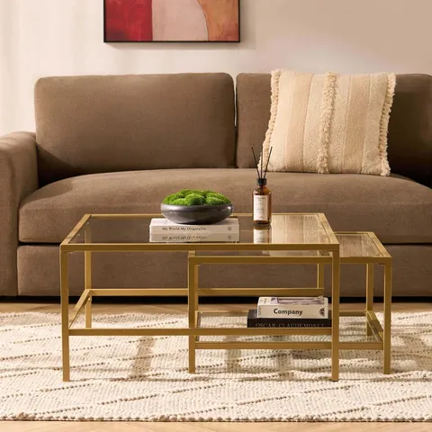 BOXED DUSK GLASS SQUARE NESTING COFFEE TABLES - GOLD (1 BOX)