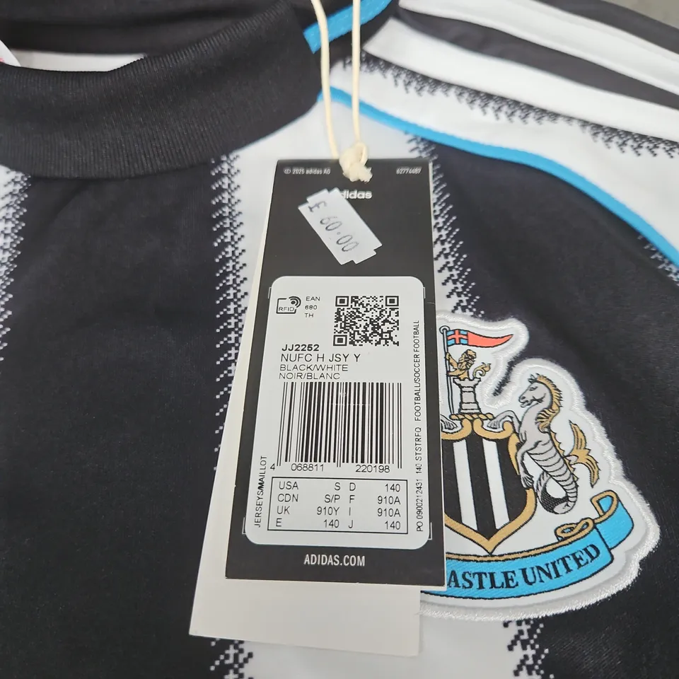 NEWCASTLE UNITED FC ADIDAS KIDS FOOTBALL JERSEY – BLACK & WHITE STRIPES - SIZE 9-10YRS