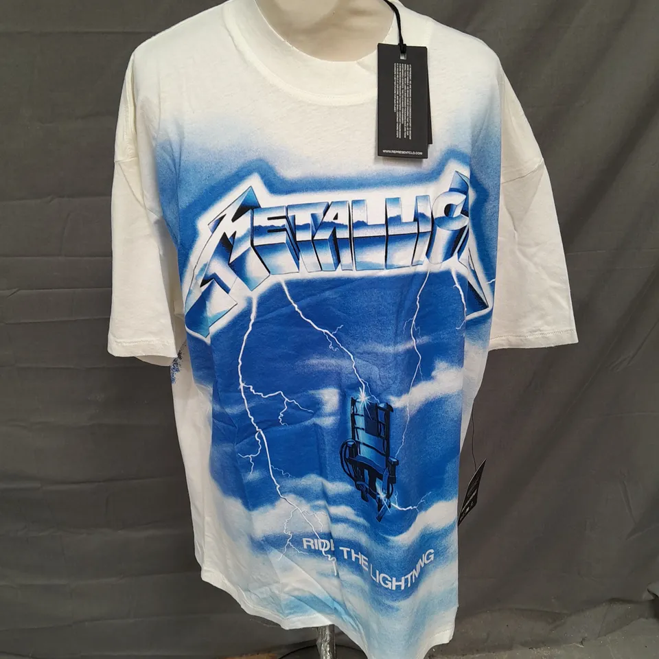 REPRESENT METALLICA RIDE THE LIGHTNING TSHIRT IN FLAT WHITE SIZE M