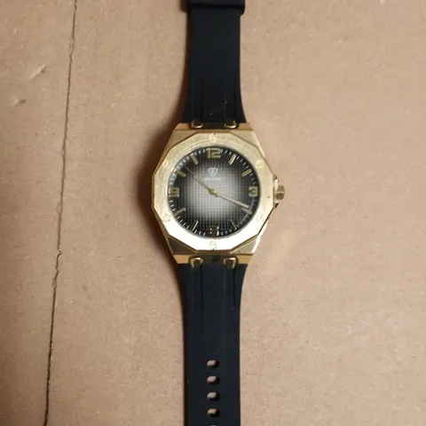 RUCKSTUHL GOLD-TONE WRISTWATCH WITH BLACK RUBBER STRAP
