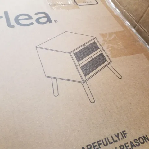 BOXED BIRLEA CROXLEY 2 DRAWER RATTAN BEDSIDE BLACK 