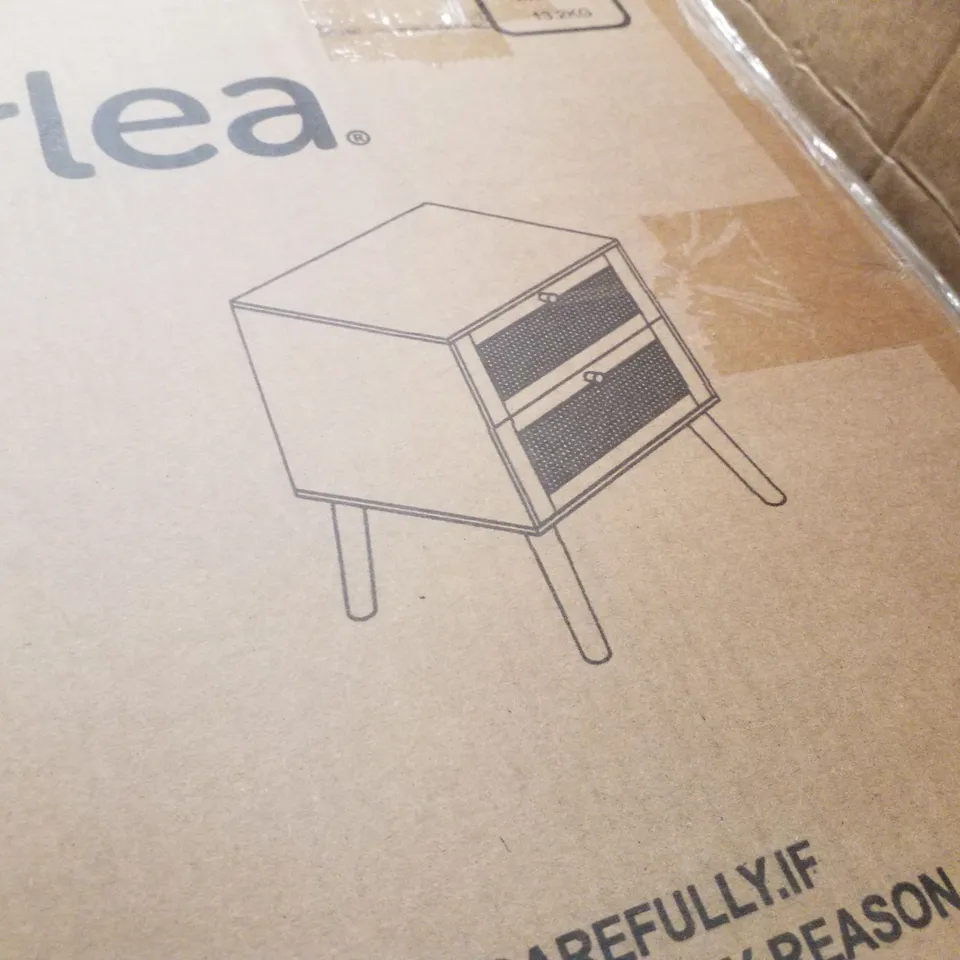BOXED BIRLEA CROXLEY 2 DRAWER RATTAN BEDSIDE BLACK 
