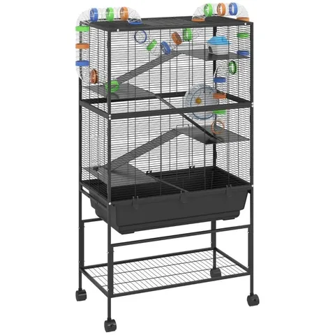 BOXED PAWHUT 5 TIER LARGE HAMSTER CAGE ON WHEELS WITH 17 CM DEEP TRAY, STORAGE SHELF FOR SYRIAN, GERBIL, RATS (1 BOX)