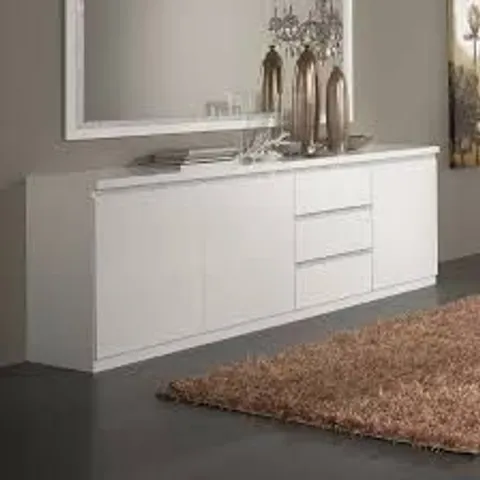 BOXED REGAL SIDEBOARD IN WHITE WITH GLOSS LACQUER AND CROMO DECOR (6 BOXES)