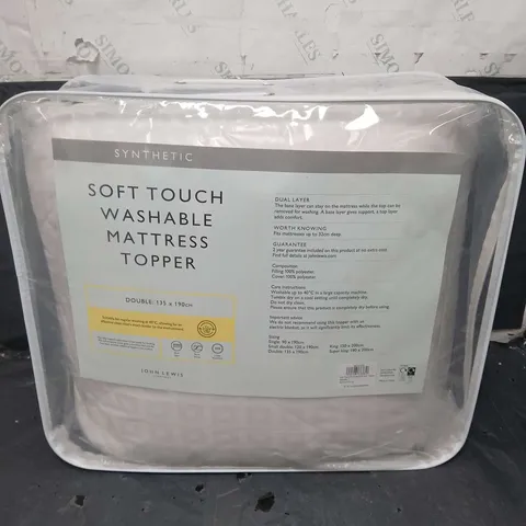 JOHN LEWIS SYNTHETIC SOFT TOUCH WASHABLE MATTRESS TOPPER - DOUBLE 