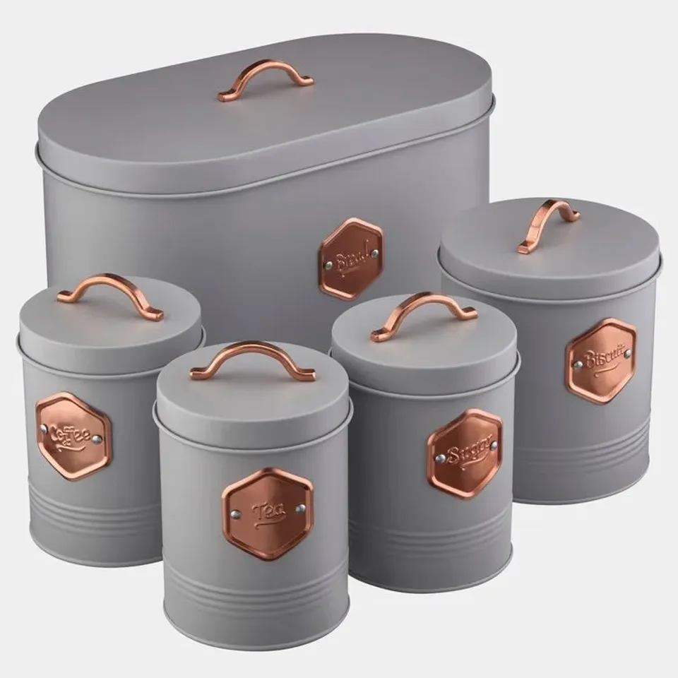 BOXED 5 FOOD STORAGE SET COLOUR: GREY/COPPER