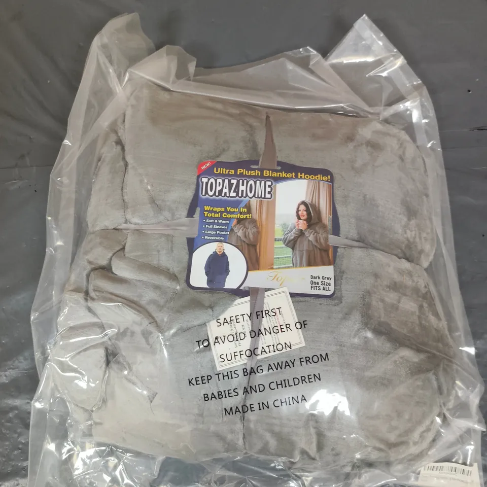 TOPAZ HOME ULTRA PLUSH BLANKET HOODIE IN DARK GREY