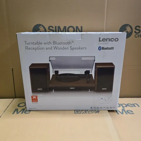 BOXED LENCO LS-100WD BELT DRIVE TURNTABLE WITH WOODEN SPEAKERS